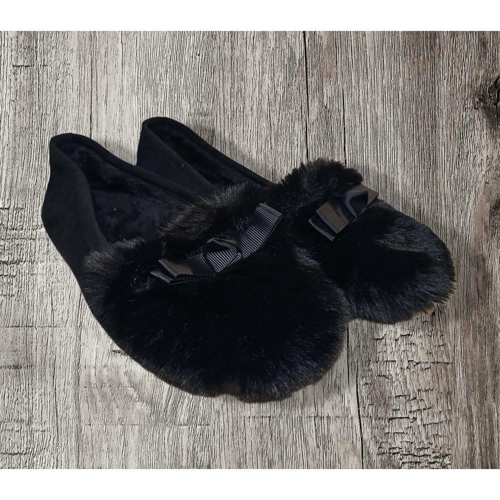 Novelty womens Plush Slippers Size 7 Fuzzy Black House shoes Bunny Ears NEW